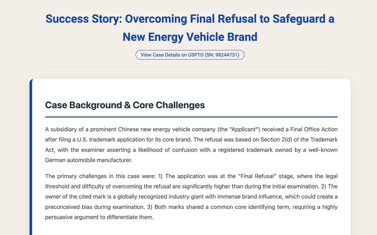 Success Story: Overcoming Final Refusal in Trademark Application